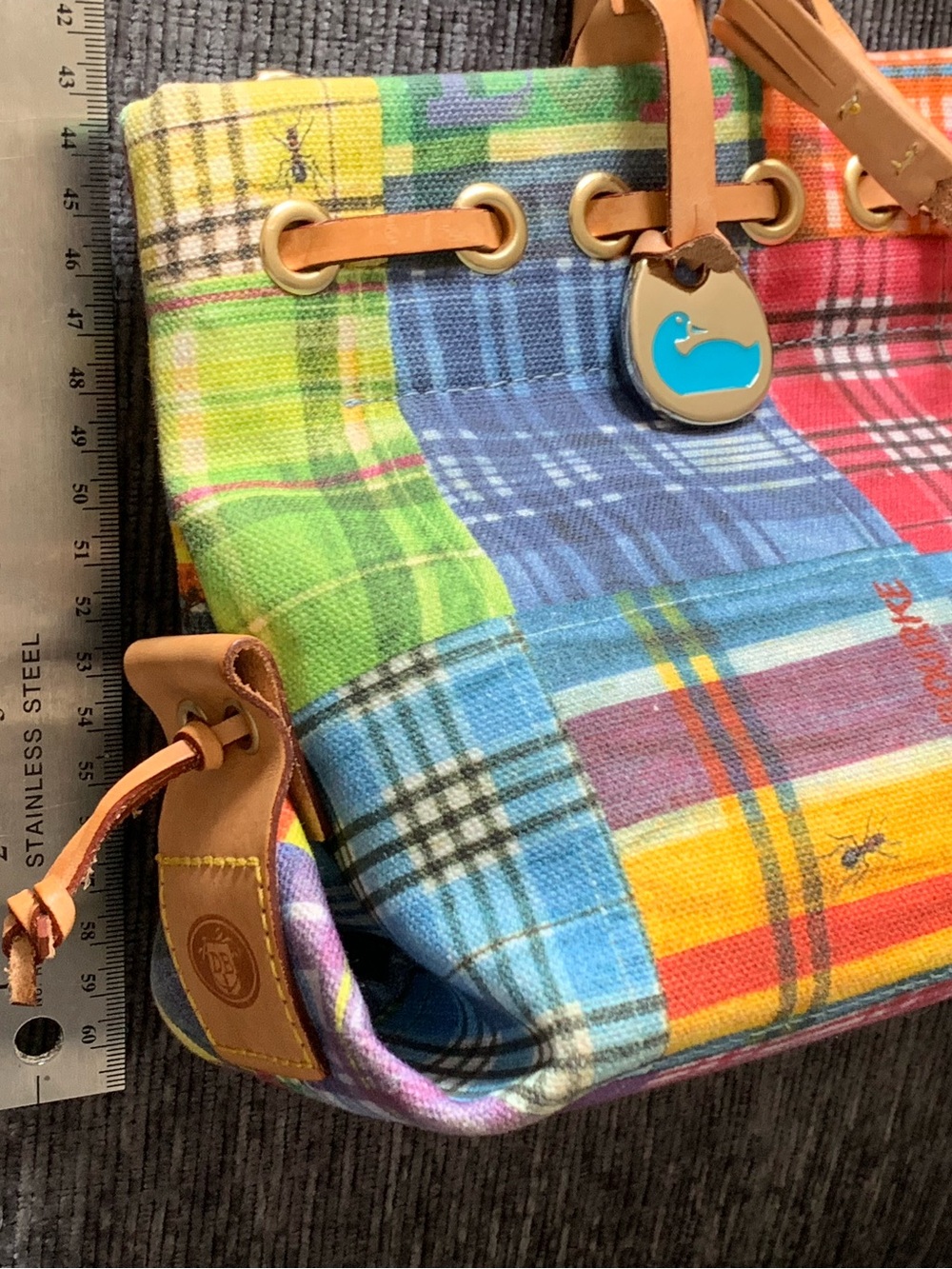 Madras picnic print satchel - Picture 13 of 15